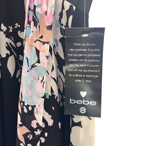 NWT Bebe Black Floral Demi Cup Fit n Flair Mini Dress Sz S - Picture 4 of 8